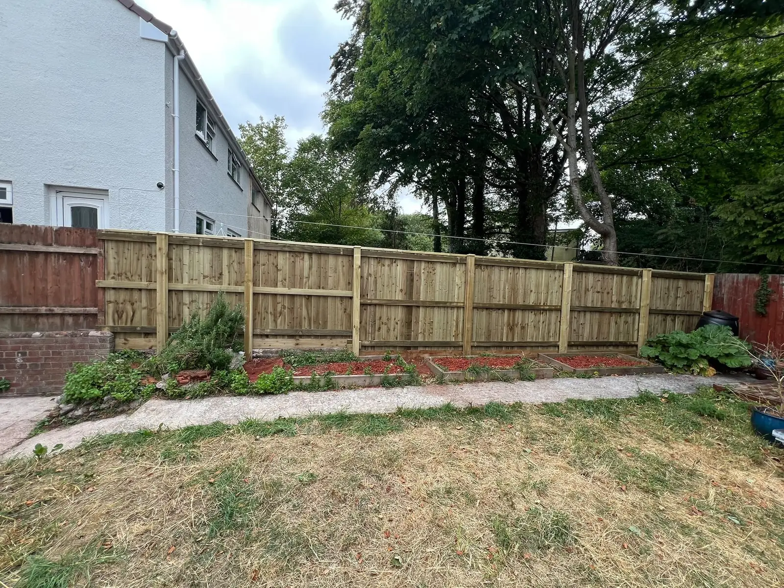 The finished 6ft closeboard fence, providing privacy for this Torquay garden.